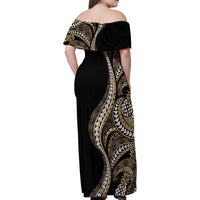 Hawaii Pineapple Brown Tribal Pattern Family Matching Off Shoulder Maxi Dress and Hawaiian Shirt LT01 - Polynesian Pride