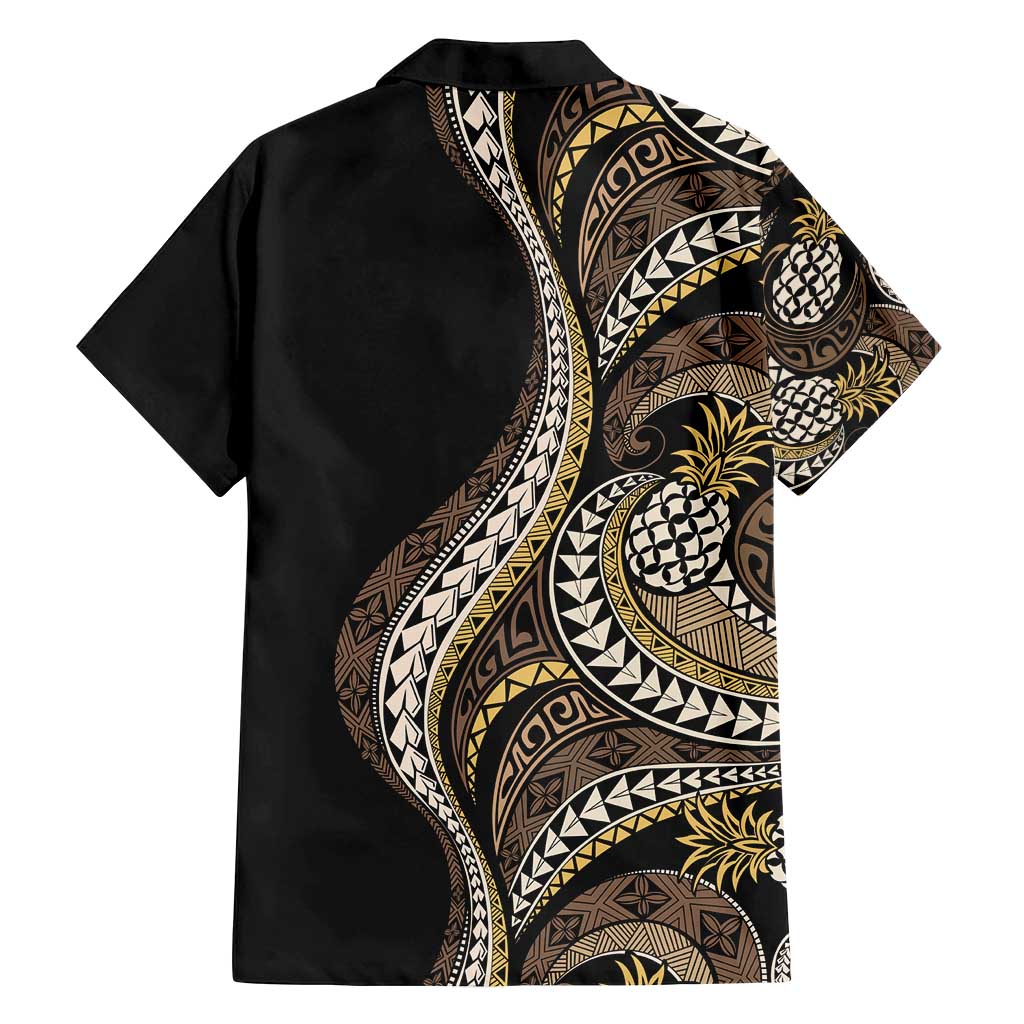 Hawaii Pineapple Brown Tribal Pattern Family Matching Off Shoulder Short Dress and Hawaiian Shirt - Polynesian Pride
