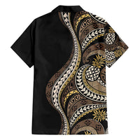 Hawaii Pineapple Brown Tribal Pattern Family Matching Off Shoulder Short Dress and Hawaiian Shirt - Polynesian Pride