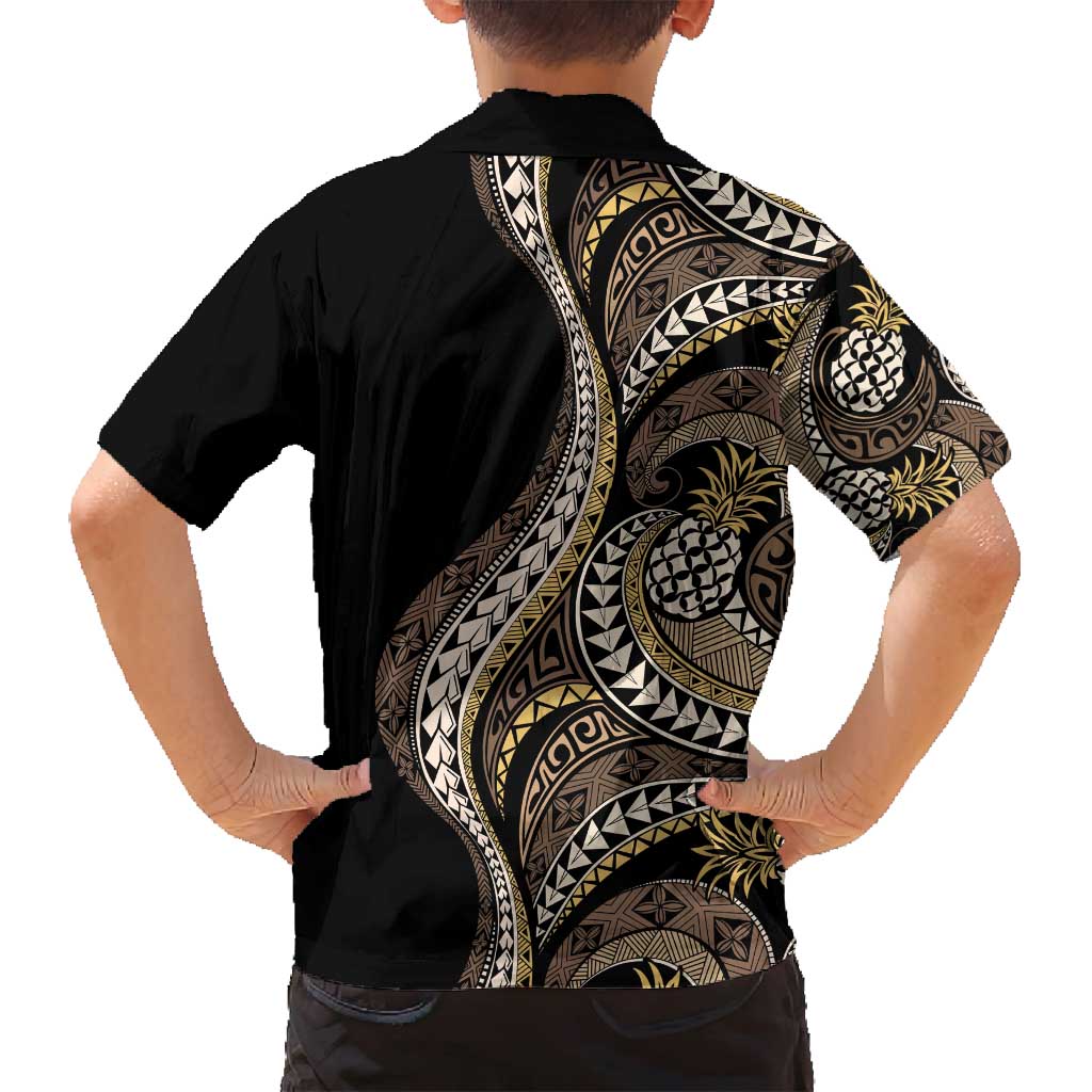 Hawaii Pineapple Brown Tribal Pattern Family Matching Tank Maxi Dress and Hawaiian Shirt - Polynesian Pride
