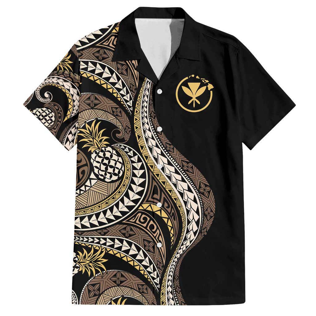 Hawaii Pineapple Brown Tribal Pattern Family Matching Tank Maxi Dress and Hawaiian Shirt - Polynesian Pride