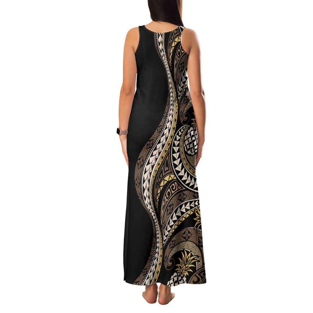 Hawaii Pineapple Brown Tribal Pattern Family Matching Tank Maxi Dress and Hawaiian Shirt - Polynesian Pride