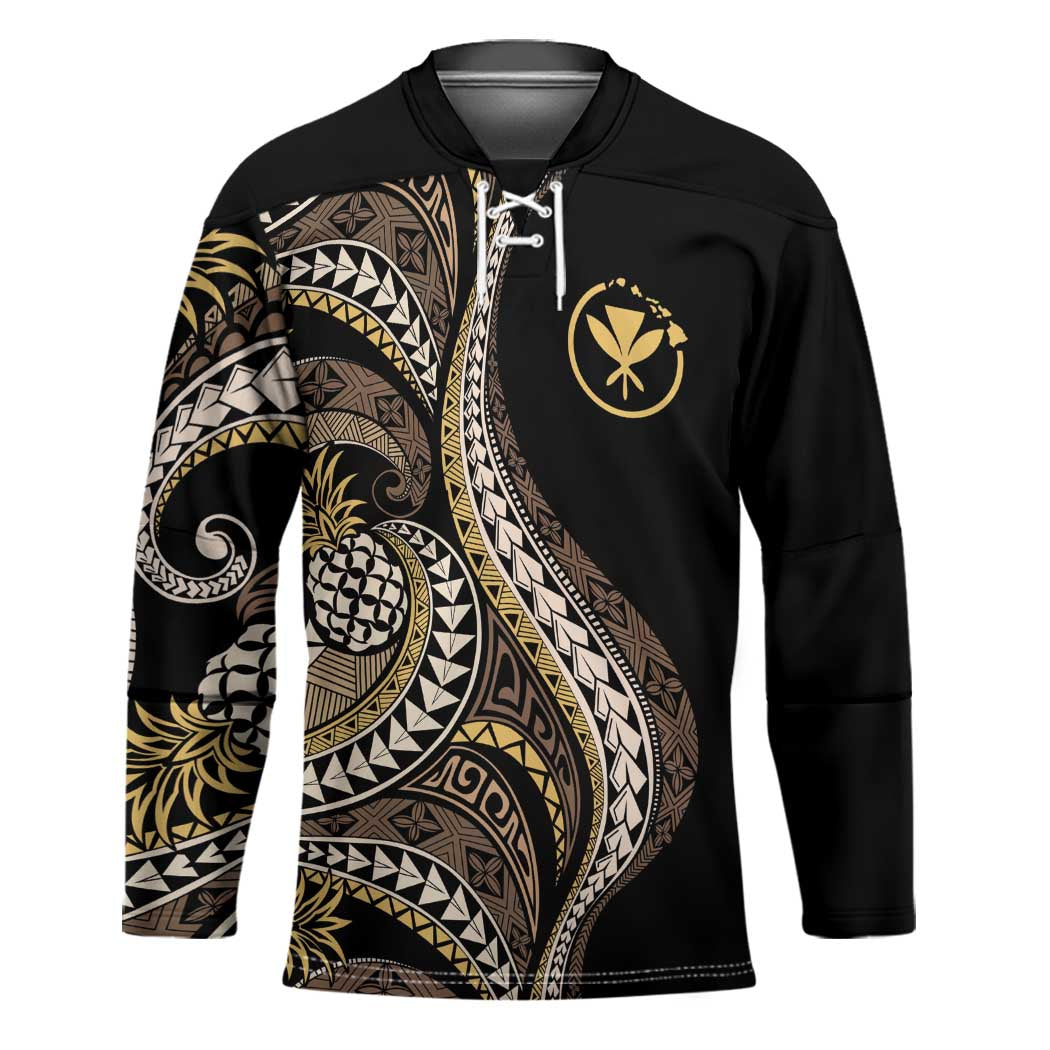 Hawaii Pineapple Brown Tribal Pattern Hockey Jersey - Polynesian Pride