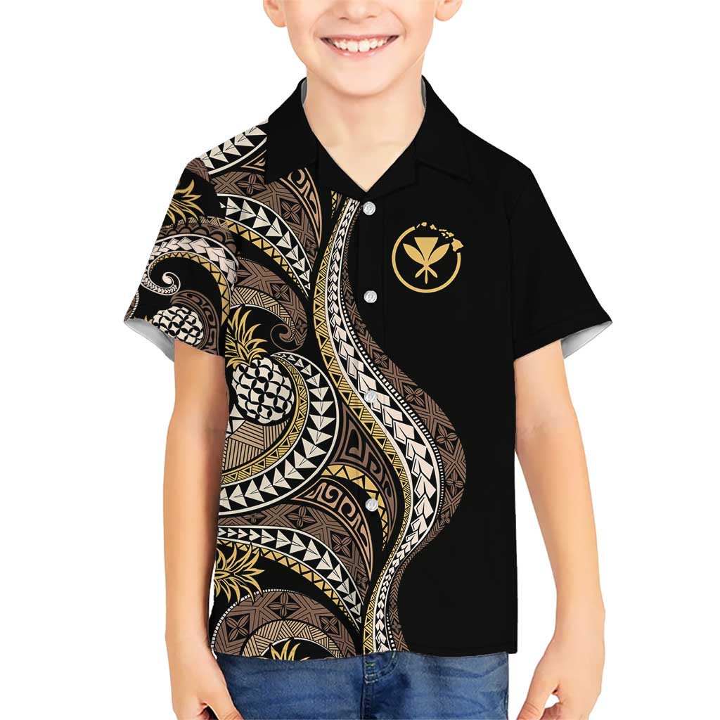 Hawaii Pineapple Brown Tribal Pattern Kid Hawaiian Shirt - Polynesian Pride