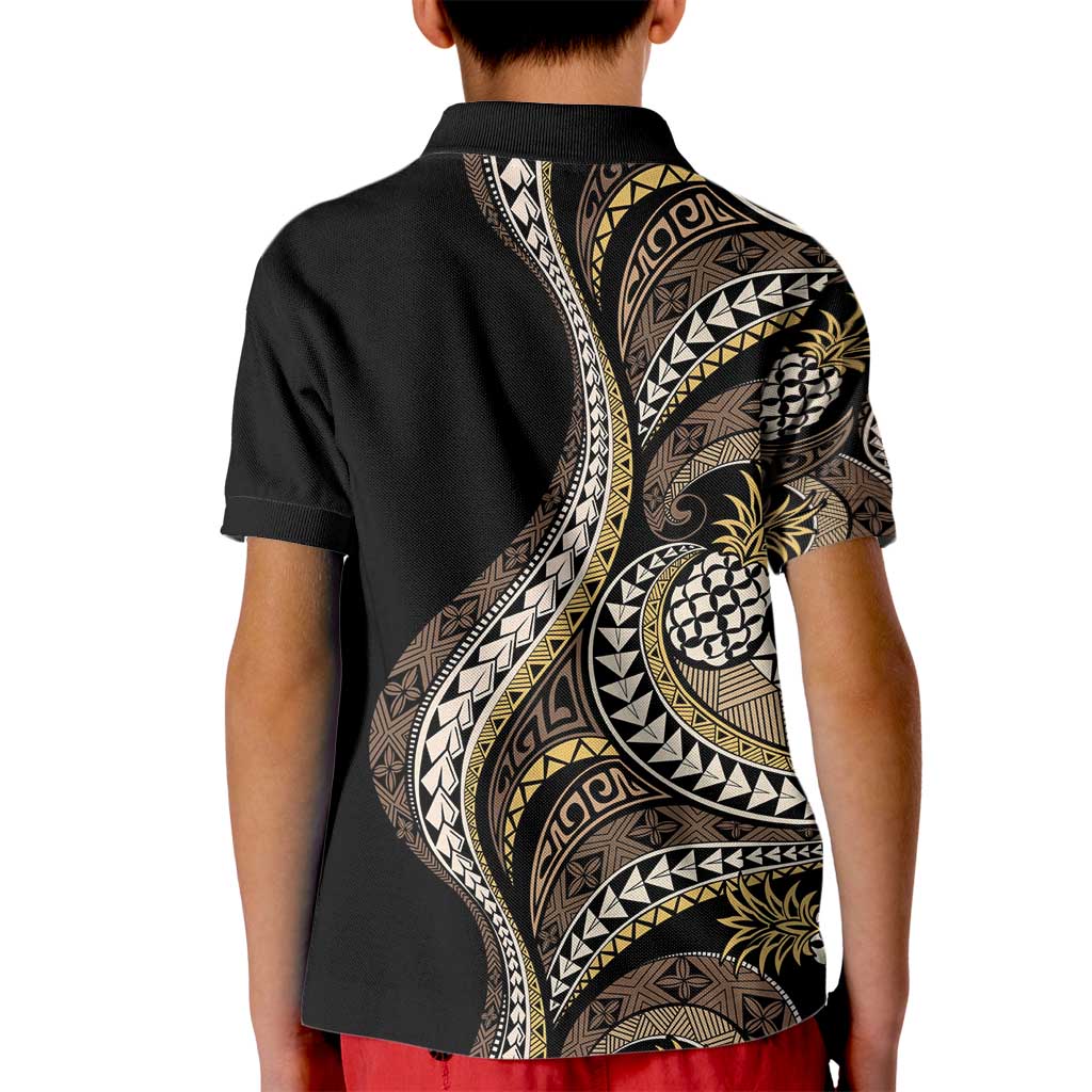 Hawaii Pineapple Brown Tribal Pattern Kid Polo Shirt LT01 - Polynesian Pride