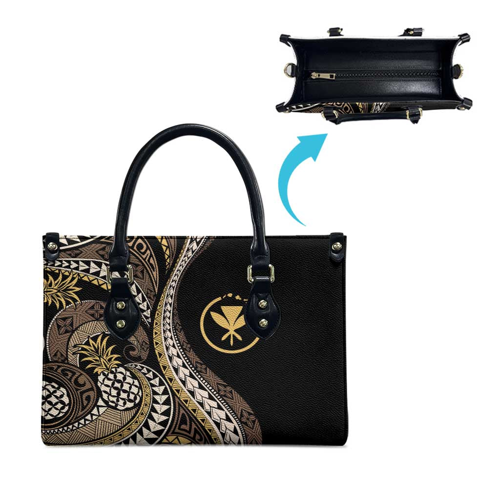 Hawaii Pineapple Brown Tribal Pattern Leather Bag - Polynesian Pride
