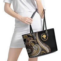 Hawaii Pineapple Brown Tribal Pattern Leather Tote Bag LT01 - Polynesian Pride