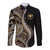 Hawaii Pineapple Brown Tribal Pattern Long Sleeve Button Shirt - Polynesian Pride