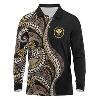 Hawaii Pineapple Brown Tribal Pattern Long Sleeve Polo Shirt LT01 Brown - Polynesian Pride