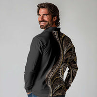 Hawaii Pineapple Brown Tribal Pattern Long Sleeve Polo Shirt LT01 - Polynesian Pride