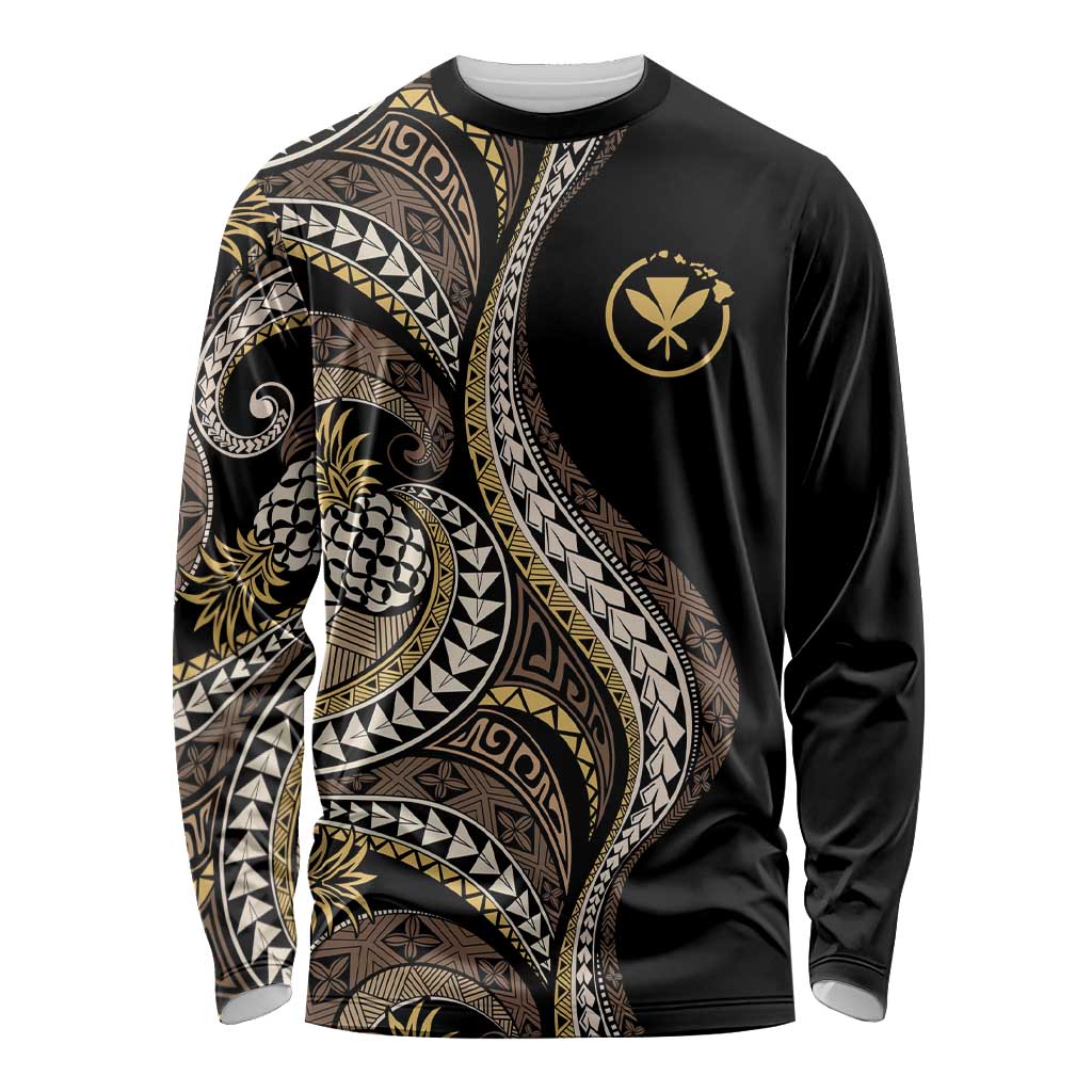 Hawaii Pineapple Brown Tribal Pattern Long Sleeve Shirt - Polynesian Pride