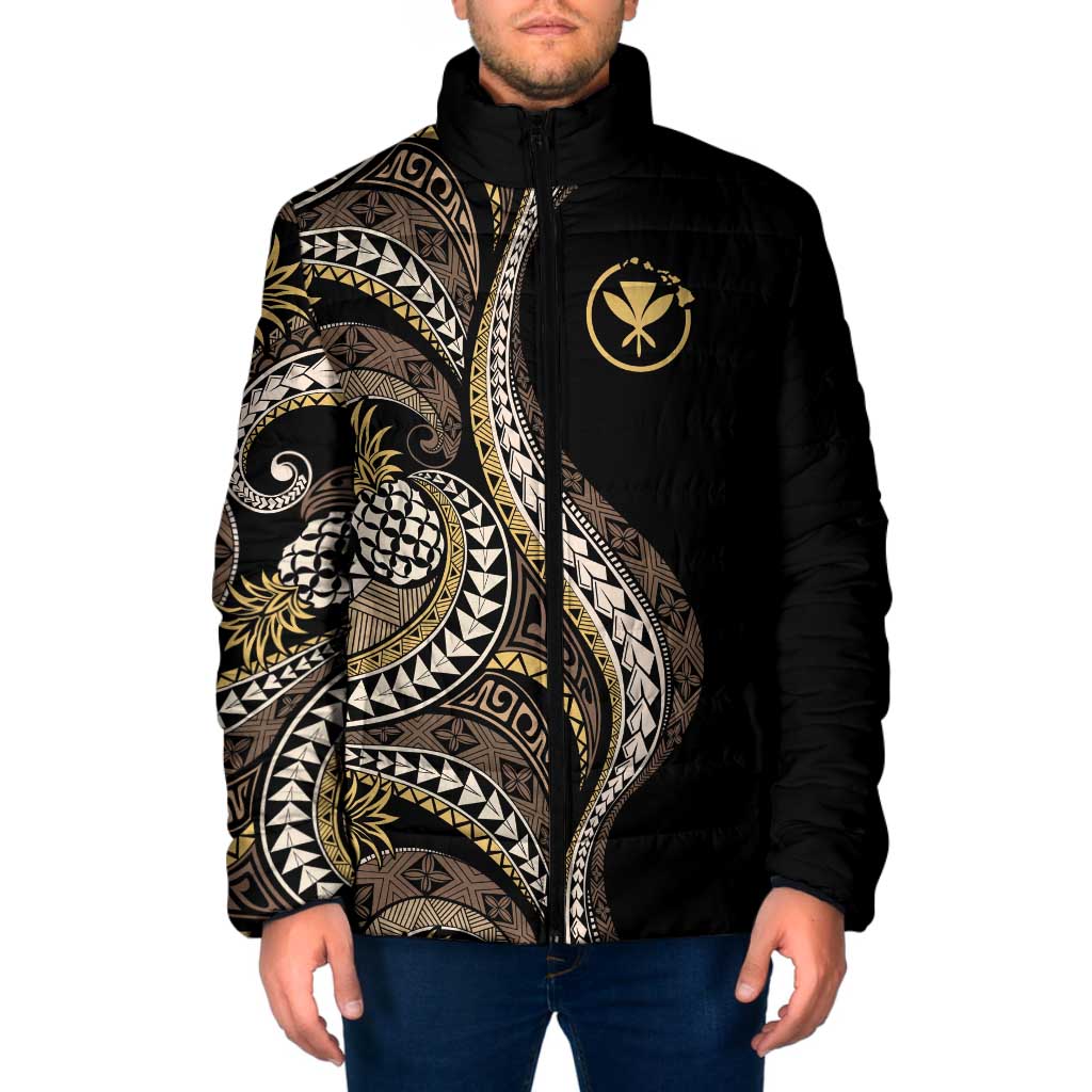 Hawaii Pineapple Brown Tribal Pattern Padded Jacket - Polynesian Pride