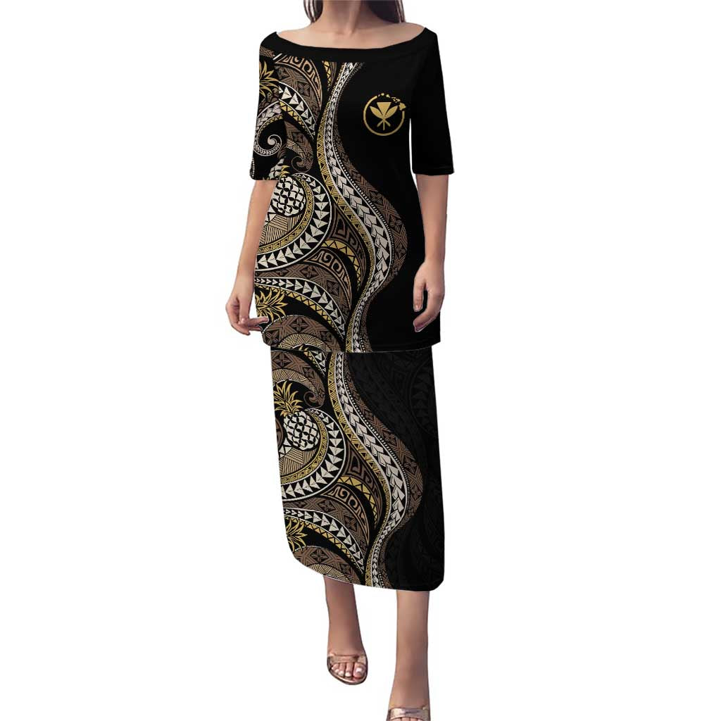 Hawaii Pineapple Brown Tribal Pattern Puletasi - Polynesian Pride