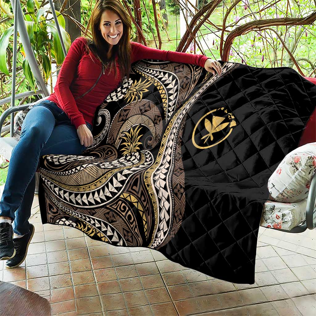 Hawaii Pineapple Brown Tribal Pattern Quilt - Polynesian Pride