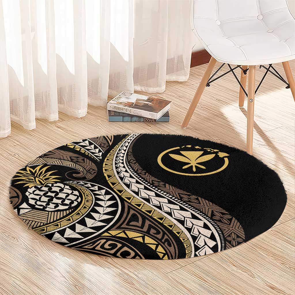 Hawaii Pineapple Brown Tribal Pattern Round Carpet - Polynesian Pride