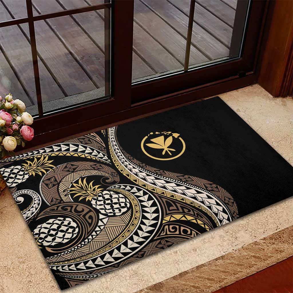 Hawaii Pineapple Brown Tribal Pattern Rubber Doormat - Polynesian Pride