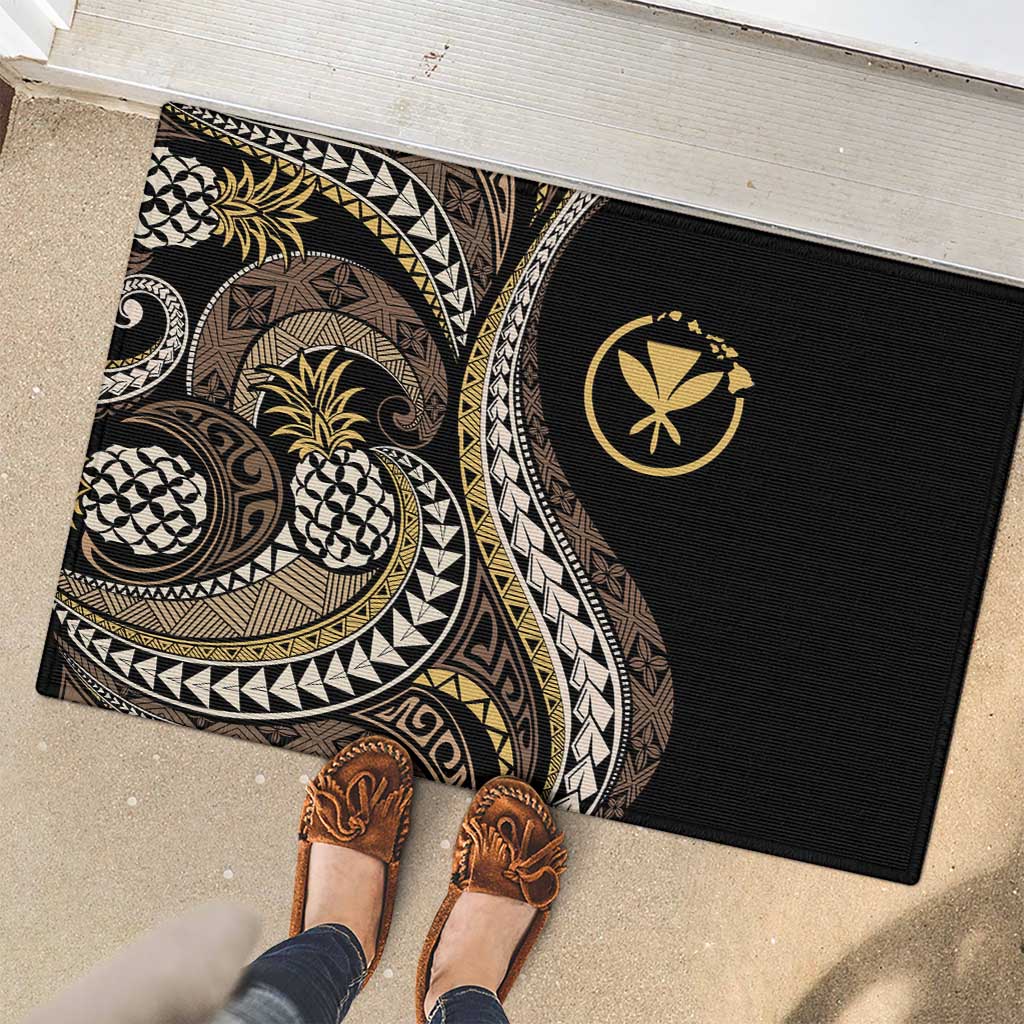 Hawaii Pineapple Brown Tribal Pattern Rubber Doormat - Polynesian Pride