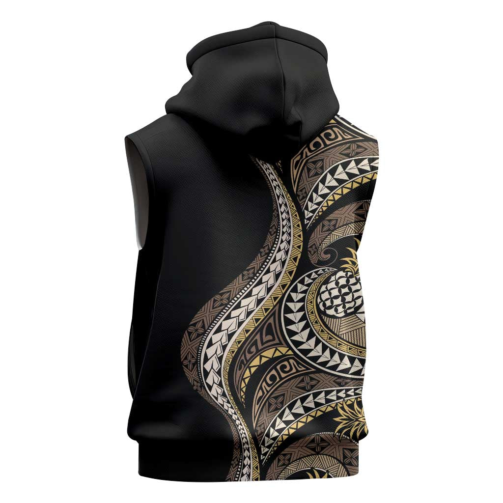 Hawaii Pineapple Brown Tribal Pattern Sleeveless Hoodie - Polynesian Pride