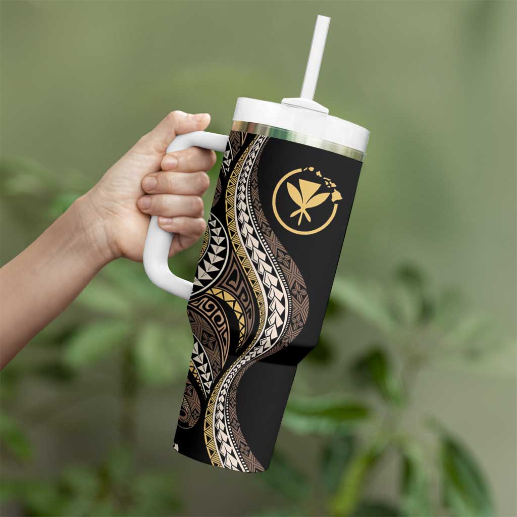 Hawaii Pineapple Brown Tribal Pattern Tumbler With Handle - Polynesian Pride