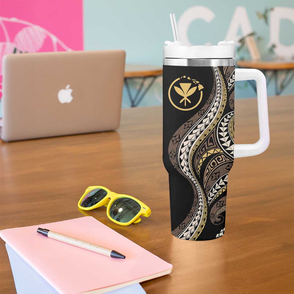 Hawaii Pineapple Brown Tribal Pattern Tumbler With Handle - Polynesian Pride