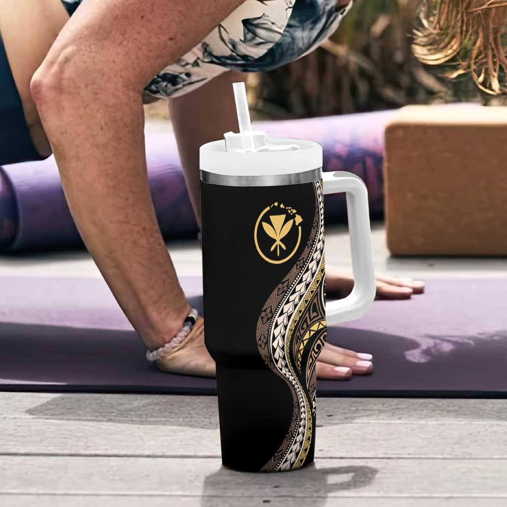 Hawaii Pineapple Brown Tribal Pattern Tumbler With Handle - Polynesian Pride
