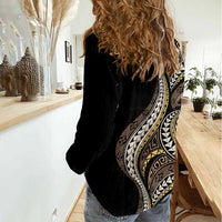 Hawaii Pineapple Brown Tribal Pattern Women Casual Shirt - Polynesian Pride