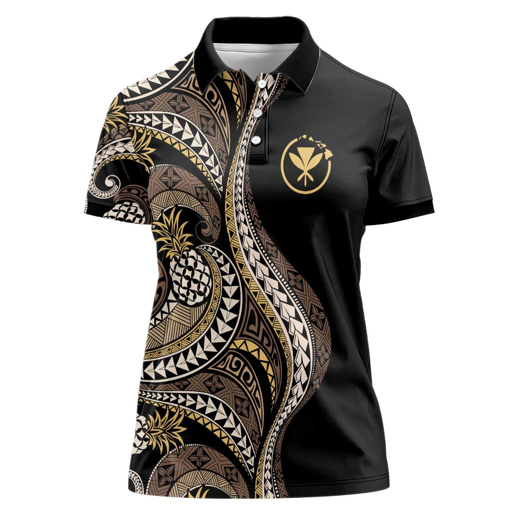 Hawaii Pineapple Brown Tribal Pattern Women Polo Shirt LT01 Female Brown - Polynesian Pride