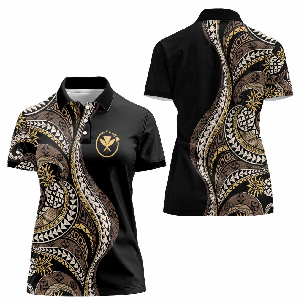 Hawaii Pineapple Brown Tribal Pattern Women Polo Shirt LT01 - Polynesian Pride