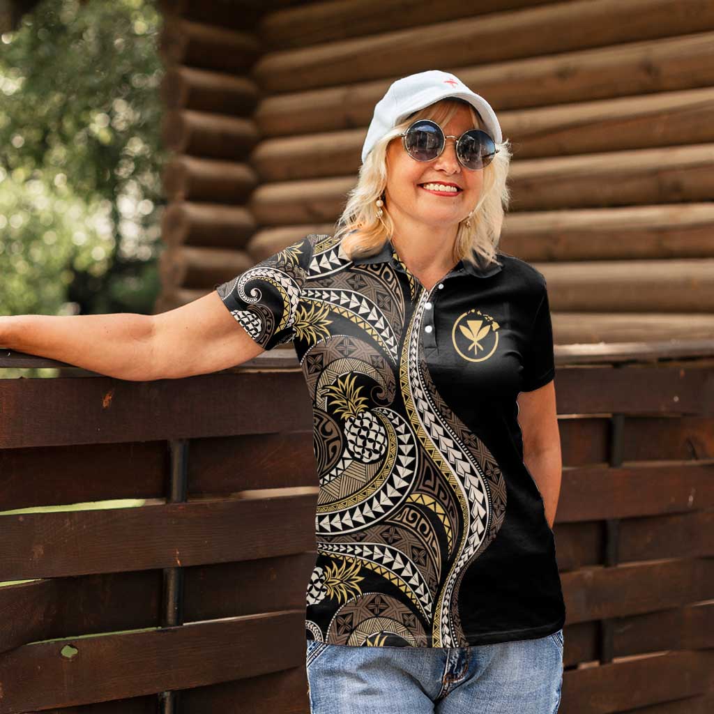 Hawaii Pineapple Brown Tribal Pattern Women Polo Shirt LT01 - Polynesian Pride