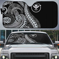 Hawaii Pineapple Gray Scale Tribal Pattern Auto Sun Shade LT01 Black - Polynesian Pride
