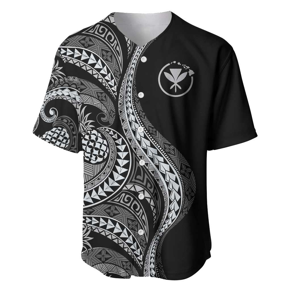 Hawaii Pineapple Gray Scale Tribal Pattern Baseball Jersey LT01 Black - Polynesian Pride