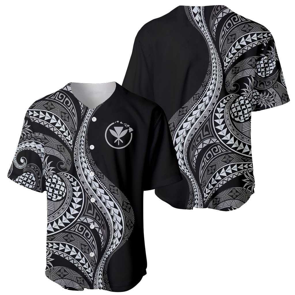 Hawaii Pineapple Gray Scale Tribal Pattern Baseball Jersey LT01 - Polynesian Pride