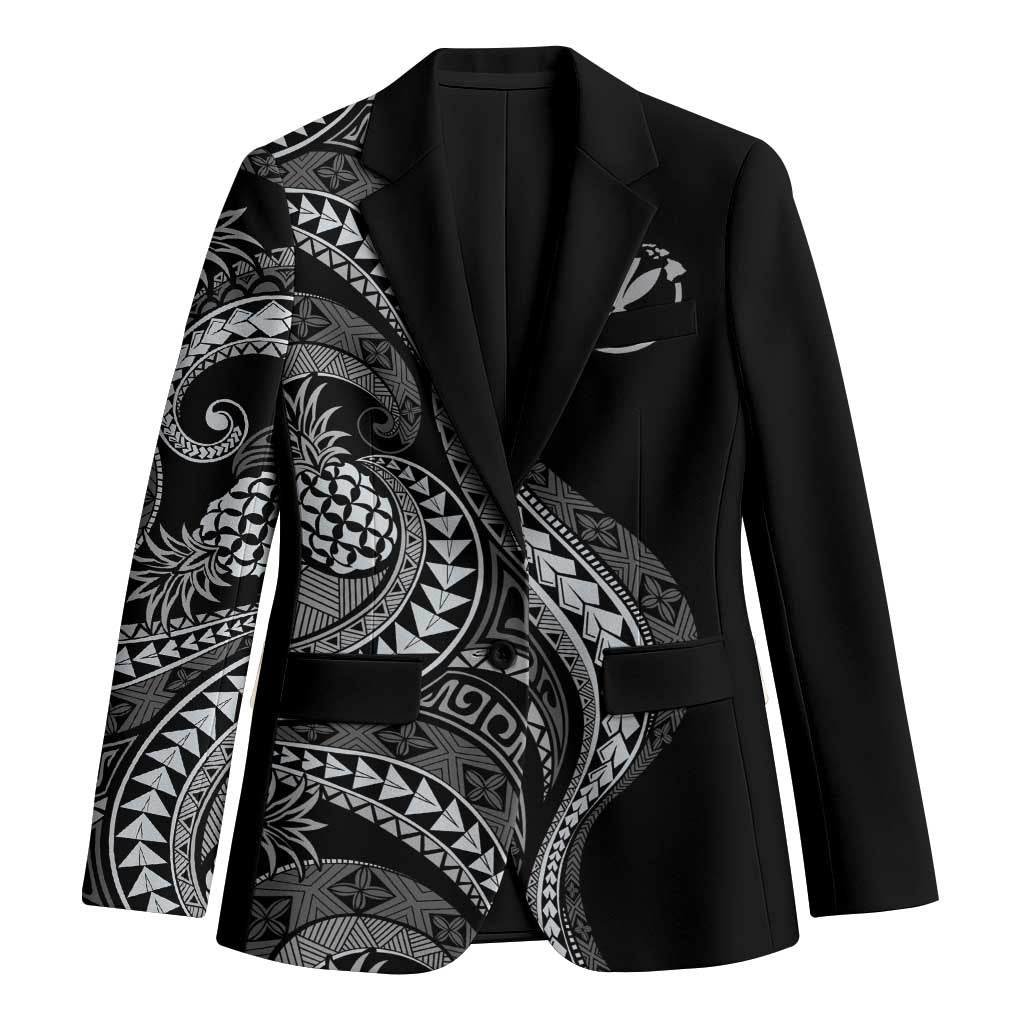 Hawaii Pineapple Gray Scale Tribal Pattern Blazer LT01 Unisex Black - Polynesian Pride