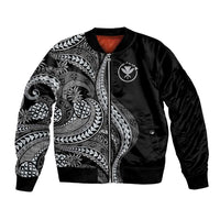 Hawaii Pineapple Gray Scale Tribal Pattern Bomber Jacket LT01 Unisex Black - Polynesian Pride