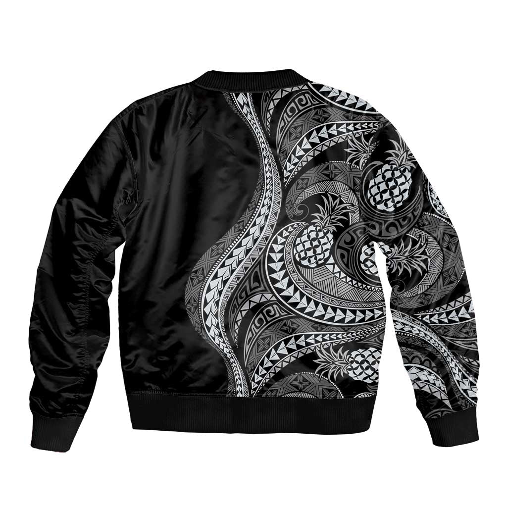 Hawaii Pineapple Gray Scale Tribal Pattern Bomber Jacket LT01 - Polynesian Pride