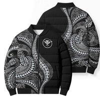 Hawaii Pineapple Gray Scale Tribal Pattern Bomber Puffer Jacket - Polynesian Pride