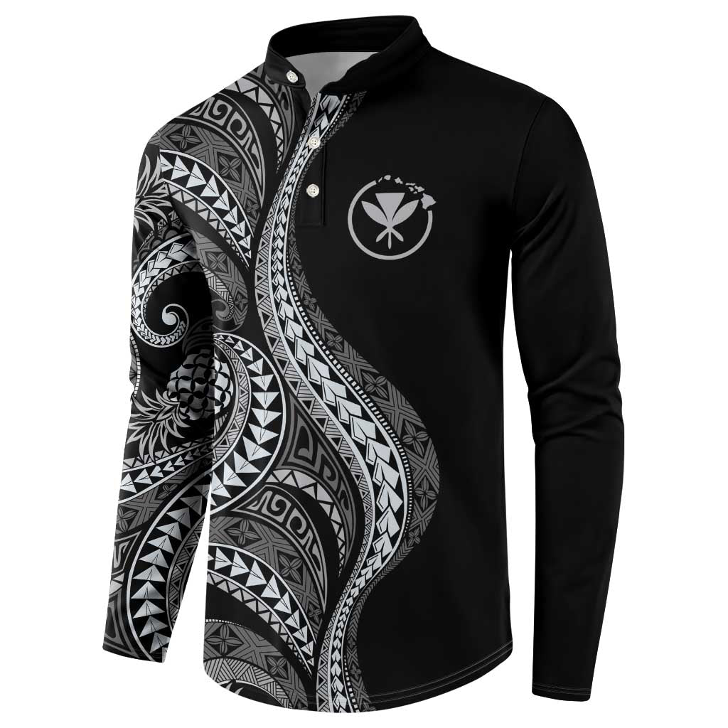 Hawaii Pineapple Gray Scale Tribal Pattern Button Sweatshirt - Polynesian Pride