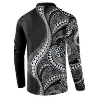 Hawaii Pineapple Gray Scale Tribal Pattern Button Sweatshirt - Polynesian Pride