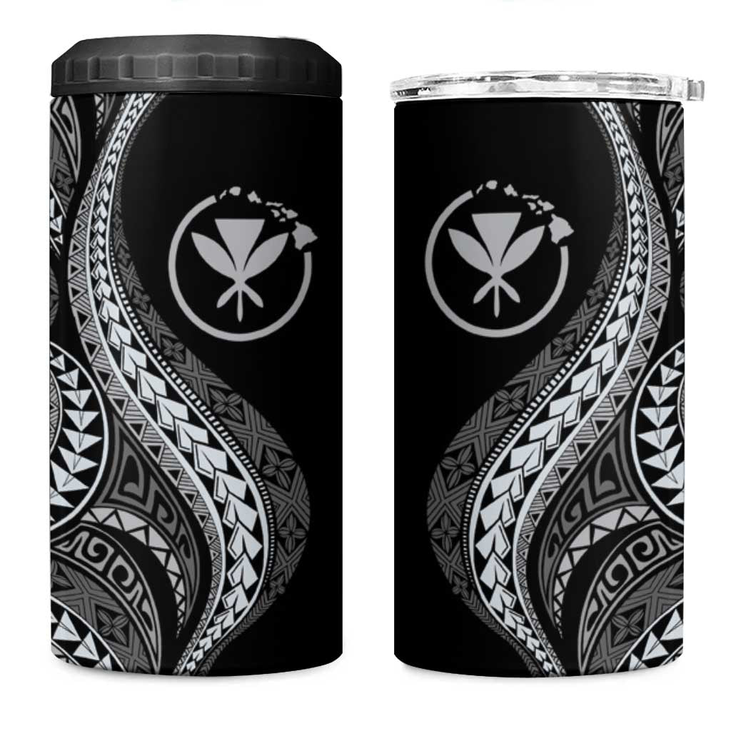 Hawaii Pineapple Gray Scale Tribal Pattern 4 in 1 Can Cooler Tumbler LT01 One Size: 16 oz Black - Polynesian Pride