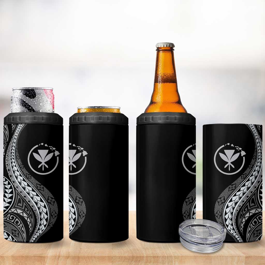 Hawaii Pineapple Gray Scale Tribal Pattern 4 in 1 Can Cooler Tumbler LT01 - Polynesian Pride