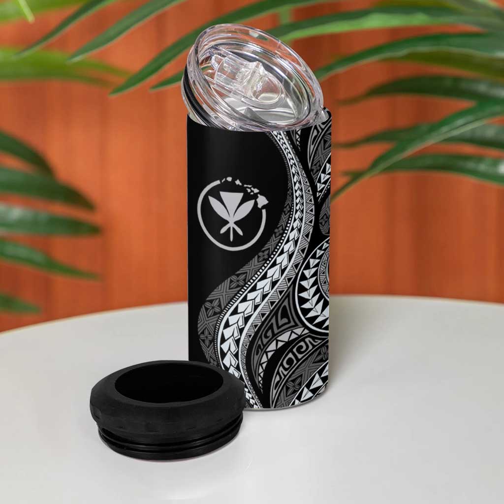 Hawaii Pineapple Gray Scale Tribal Pattern 4 in 1 Can Cooler Tumbler LT01 - Polynesian Pride
