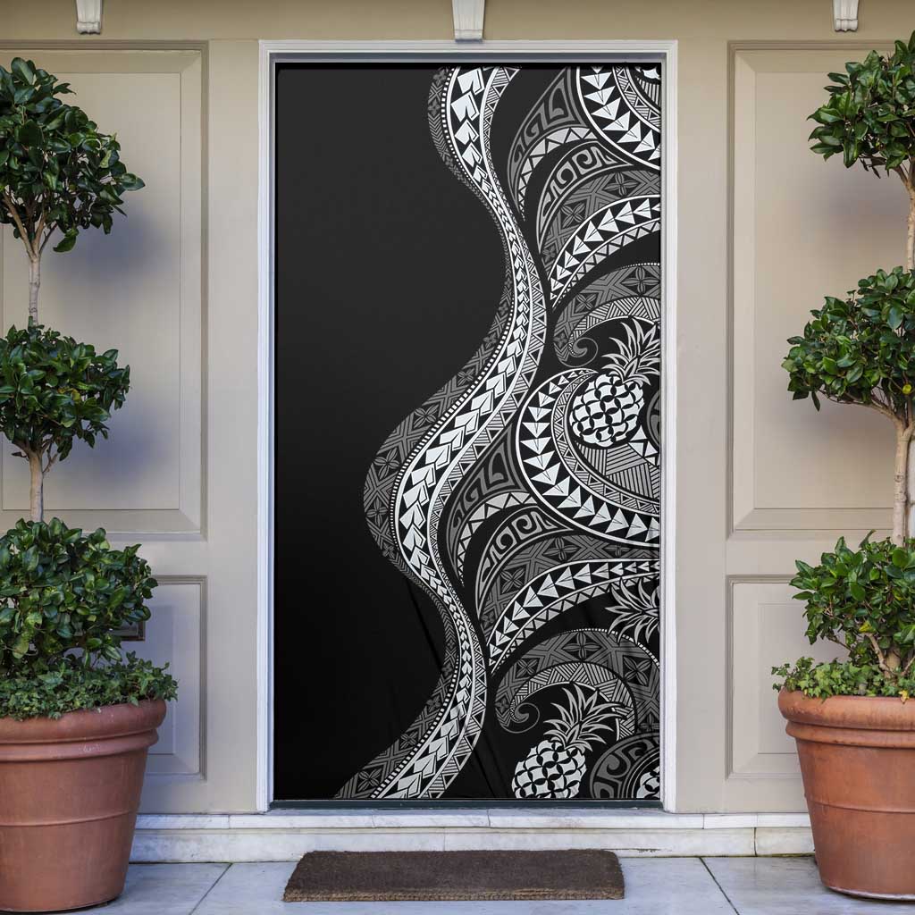 Hawaii Pineapple Gray Scale Tribal Pattern Door Cover LT01 Black - Polynesian Pride