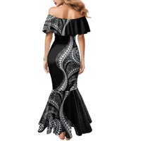 Hawaii Pineapple Gray Scale Tribal Pattern Family Matching Mermaid Dress and Hawaiian Shirt - Polynesian Pride