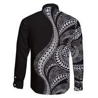 Hawaii Pineapple Gray Scale Tribal Pattern Family Matching Off Shoulder Maxi Dress and Hawaiian Shirt - Polynesian Pride