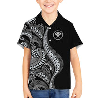 Hawaii Pineapple Gray Scale Tribal Pattern Family Matching Off Shoulder Maxi Dress and Hawaiian Shirt - Polynesian Pride