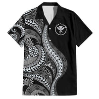 Hawaii Pineapple Gray Scale Tribal Pattern Family Matching Off Shoulder Short Dress and Hawaiian Shirt - Polynesian Pride