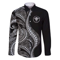 Hawaii Pineapple Gray Scale Tribal Pattern Family Matching Off Shoulder Short Dress and Hawaiian Shirt - Polynesian Pride