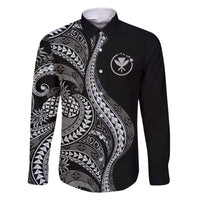 Hawaii Pineapple Gray Scale Tribal Pattern Family Matching Short Sleeve Bodycon Dress and Hawaiian Shirt - Polynesian Pride