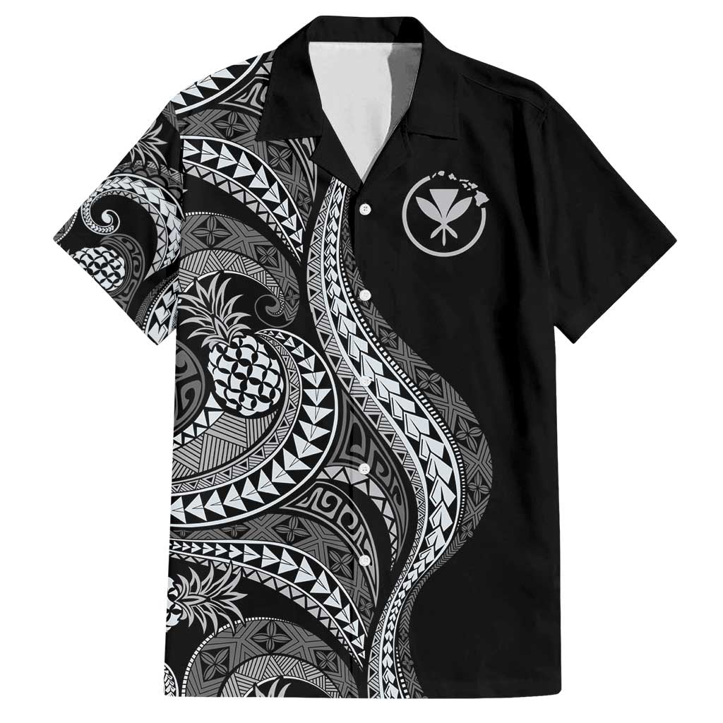 Hawaii Pineapple Gray Scale Tribal Pattern Family Matching Summer Maxi Dress and Hawaiian Shirt - Polynesian Pride