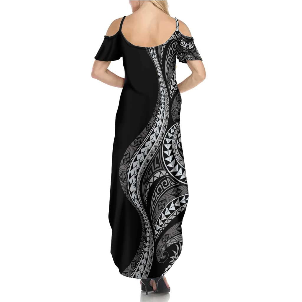 Hawaii Pineapple Gray Scale Tribal Pattern Family Matching Summer Maxi Dress and Hawaiian Shirt - Polynesian Pride
